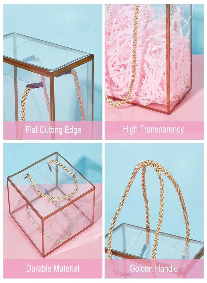 BENECREAT 10 Set Transparent Favor Boxes, 5.5x5.5x3 Inch Treat Gift Boxes with Goldenrod Border Lace and Handle for Candy Chocolate, Party Favors, Christmas Gift Packaging - Image 4